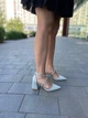 Босоножки женские летние с закрытым острым носком из искусственной кожи с напылением на каблуке 9 см 40р. серебристые 5899 - изображение 4
