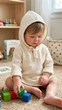 Пляжна дитяча туніка з капюшоном муслін для дітей молочна Twins Baby 80-86 см - зображення 1