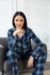 Жіноча бавовняна піжама BOBRAND у синю клітинку - M - изображение 5