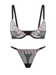 Полупрозрачный комплект белья с вышивкой Victoria's Secret бюстгальтер и трусики тонг 1159863709 (Черный 34C/M) - зображення 1