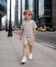 Детский летний костюм MONCLER (футболка + шорты) для мальчика 98-104 см бежевый - изображение 1