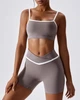 Спортивный женский костюм Soft Gaga (топ на бретелях + шорты с V-поясом) c акцентным кантом для фитнеса и йоги Двойка XS-S Светло-серый (Gaga_SH02LightGrayS) - изображение 3
