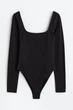 Боди с вырезом H&M 1109769003c63 S черное (100011448) - изображение 1