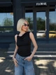 Хлопковый женский топ майка с открытыми плечами и драпировкой с брошью 46-48, Черный - изображение 3