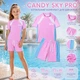Купальный комплект детский для девочки 2-в-1 футболка и шорты UPF 50+ CANDY SKY PRO розово-голубой, размер 2XL, рост 120–130 см - изображение 3