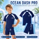 Купальный комплект детский для мальчика 2-в-1 футболка и шорты UPF 50+ OCEAN DASH PRO темно-сине-голубой, размер M, рост 90–100 см - изображение 1