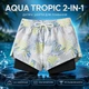 Шорты для плавания детские для мальчика 2-в-1 с внутренними шортами AQUA TROPIC светло-серые с желто-синим принтом, р. 5XL, рост 140-150 см - изображение 1