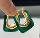Женские сережки бижутерия Золотистая зеленая трапеция - изображение 4