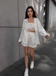 Жіночий літній лляний костюм (топ+шорти+сорочка) Uaclothes 46-48 Білий (like38607-190411350) - изображение 1