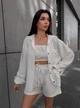Жіночий літній лляний костюм (топ+шорти+сорочка) Uaclothes 46-48 Білий (like38607-190411350) - изображение 5