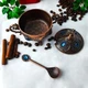 Турецкая сахарница с ложкой цвет медный голубой камень - изображение 2