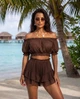 Костюм женский летний костюм топ и юбка-шорты шифон 934 коричневый 42-48р - изображение 1