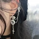 Сережка кафа Панк Готика с крестом и кристальным сердцем черная металл E-girl Y2K хип-хоп - изображение 1