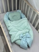 Кокон для новонародженого велюр з крилами мята однотон - изображение 2