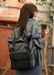 Женский городской рюкзак RollTop из экокожи для повседневного использования с регулируемым объемом и карманами, черный принт крокодил 60605 - изображение 1