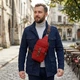 Мужская плечевая сумка Vintage бордового цвета из плотного текстиля среднего размера (bg221fash89) - изображение 2