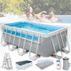 Каркасный бассейн Intex 26770 + фильтр-насос, лестница, тент, подстилка, 400 × 200 × 122 см, 8418 л, серия Prism Clearview Rectangular Frame Pools с панорамными окнами, серый - изображение 1