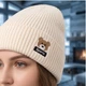 Вязаная шапка бини Bear молочная универсальная демисезонная из акрила стильный теплый головной убор для девушки и парня - изображение 11