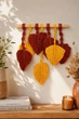 Натуральне настінне панно макраме Meloman Red+Yellow Leafs , 30 * 45 см в етно стилі, бохо - изображение 1