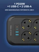 Мережевий фільтр подовжувач 6 розеток з 4 USB 2 м із захистом із заземленням зі швидким заряджанням PD 20W Ldnio 2500W 10A Black - зображення 2