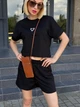Летний трикотажный женский костюм с шортами и укороченной футболкой 46-48, Черный - изображение 4