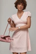Жіноча коротка сукня в горох із мереживом - рожевий колір, розмір M - зображення 3