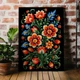 Интерьерная картина Цветочный орнамент, петриковка, тёмный фон, 42×30 см (id6912) - изображение 1