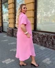 Платье женское муслиновое миди свободного трапециевидного кроя с V образным вырезом отложным воротником и короткими широкими рукавами больших размеров G&M k-130942 54-56 Размер цвет розовый - изображение 4