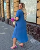 Сукня сорочка жіноча міді з мусліну вільного прямого крою з короткими рукавами відкладним коміром ґудзиками та бічним розрізом великих розмірів G&M k-130941 54-56 Розмір колір джинс - зображення 2