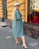 Платье рубашка женское льняное миди свободного прямого кроя с отложным воротником застежкой на пуговицы и регулируемыми рукавами больших размеров G&M k-130966 58-60 Размер цвет бирюза - изображение 2
