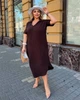 Платье женское муслиновое миди свободного трапециевидного кроя с V образным вырезом отложным воротником и короткими широкими рукавами больших размеров G&M k-130943 54-56 Размер цвет шоколад - изображение 3