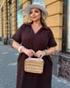 Платье женское муслиновое миди свободного трапециевидного кроя с V образным вырезом отложным воротником и короткими широкими рукавами больших размеров G&M k-130943 54-56 Размер цвет шоколад - изображение 4
