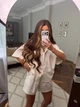 Костюм женский двойка льняной с рубашкой свободного кроя короткими рукавами и шортами G&M k-131020 42-46 Размер цвет бежевый - зображення 3