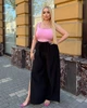 Брюки женские льняные палаццо свободного широкого кроя с высокой посадкой эластичным поясом завязками и высокими боковыми разрезами больших размеров G&M k-130977 54-56 Размер цвет черный - изображение 3