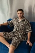 Чоловіча шовкова піжама леопердовий прінт, сорочка + шорти ,L - зображення 4