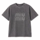 Жіноча футболка Miu Miu з стразами, сіра, розмір L - изображение 1