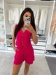 Костюм женский двойка из льна с приталенным жилетом на пуговицах и шортами на резинке с карманами G&M k-131119 42-44 Размер цвет малиновый - изображение 2