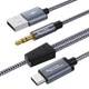 Автомобільний аудіокабель CABLE CREATION AUX з двома входами для зарядки та музики Type-C - 3,5 мм, 1,2 метра, сумісний з Apple 15, Huawei Mate60, кабель для підключення динаміка телефону та передачі даних - изображение 8