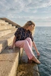 Сорочка жіноча лляна літня вільного крою з коміром-стійкою і принтом Seventeen Summer 26 темно-синя L-XL 2419.6707 - изображение 2