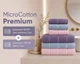 Набор турецких махровых полотенец Cestepe MicroCotton Premium 3 штуки 50x90 + 3 штуки 70х140 Kare 2 плотность 600 г/м2 - изображение 1