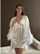 Атласный комплект пеньюар с халатом с объемными рукавами Swan L - изображение 6