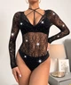 Боді жіноче мереживне зі стразами прозоре еластичне для фотосесій вечірок чорний нейлон універсальний L-XL 25008 - зображення 8