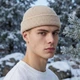 Шапка докер хлопчатобумажная для девушки и парня бежевая One size, головной убор шапка бини короткий для демисезона с подворотом - изображение 1