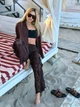 Брюки женские из гипюра с шортами коричневого цвета 38731 42/48 - изображение 2