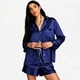 Піжама синя з шортами Victoria's Secret Signature Satin Long-Sleeve Short Pajama Set Ink Blue - Розмір XS - зображення 1