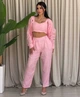 Жіночий однотонний лляний костюм (сорочка+топ+брюки) Uaclothes 50-52 Рожевий (like38801-192361358) - изображение 2