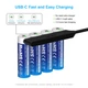 Акумуляторна батарея AA XTAR Blue LR-C 1.5V Li-ion 3000mAh з USB Type-C та LED індикатором | мaкс. розряд - 2.5А | набір 4шт. у пласт. кейсі із шнуром x4 Type-C - изображение 2