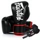 Боксерські рукавиці Fairtex штучна шкіра 16 oz Чорні з бинтами в комплекті - зображення 1