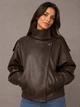 Куртка жіноча Lady Yep 30581 з екошкіри косуха оверсайз M коричнева - зображення 7