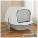 Закрытый туалет для кошек с дверцей и совком 50x35x33 см серый LS-3056 - изображение 6